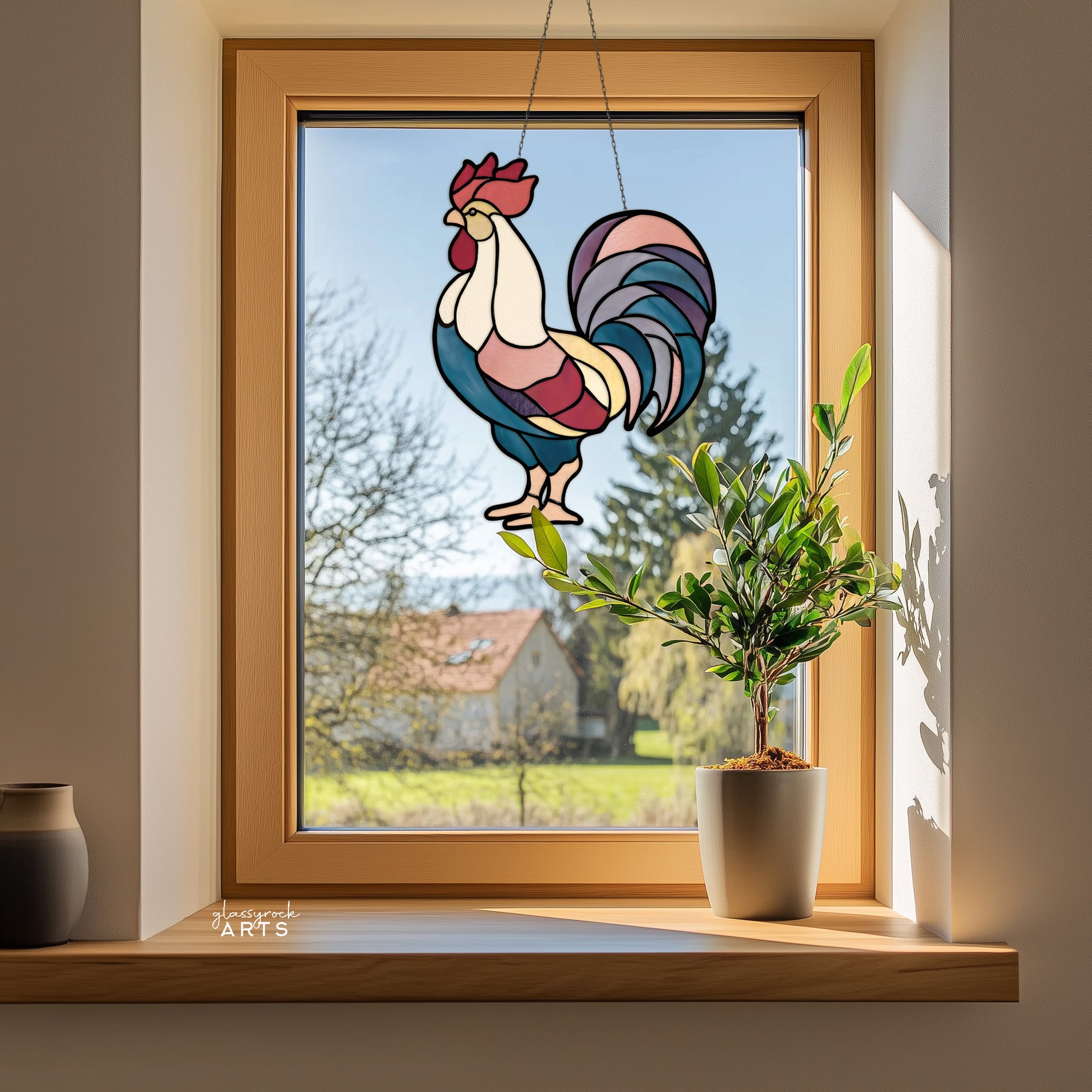 Rooster Stained Glass Pattern PDF & PNG - Crafting Patterns & Molds from GlassyRock Arts
