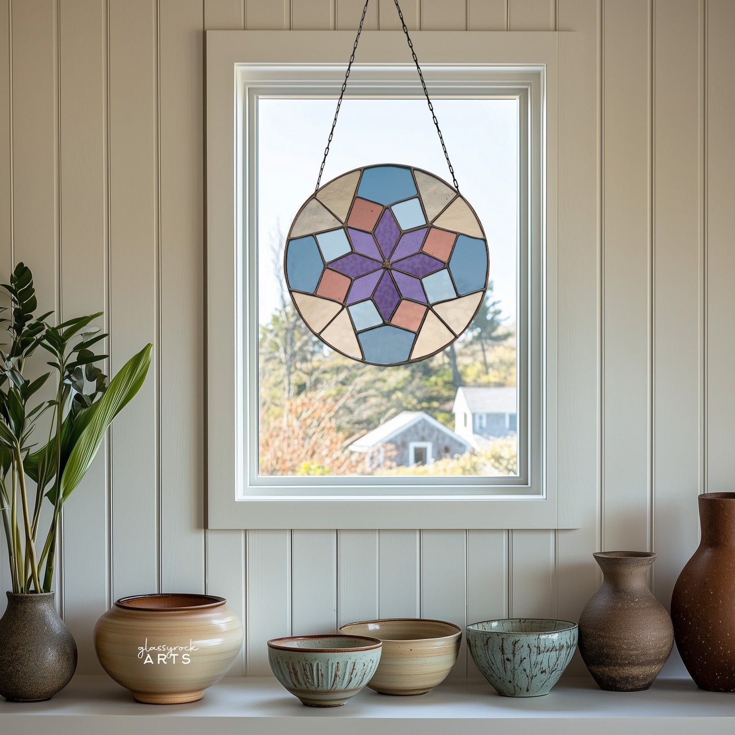 Geometric Rose Window Stained Glass Pattern plus PNG