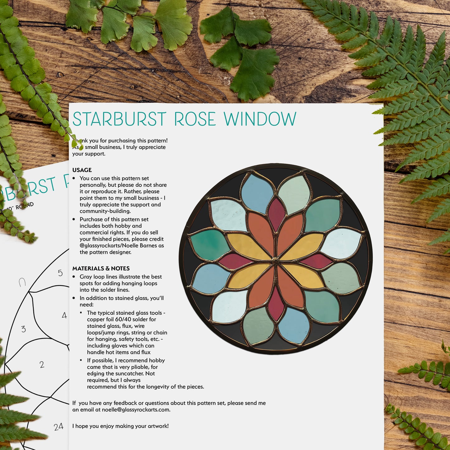 Starburst Rose Window Stained Glass Pattern plus PNG