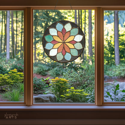 Starburst Rose Window Stained Glass Pattern plus PNG
