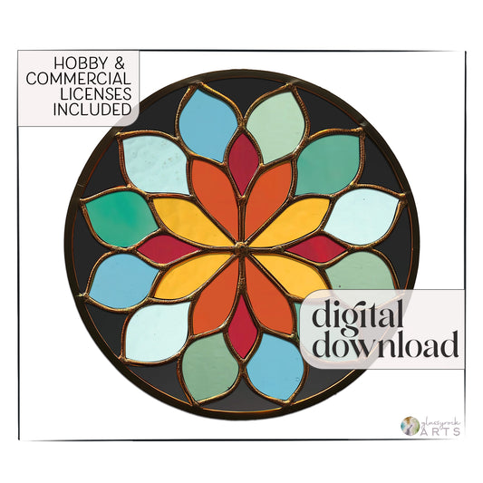Starburst Rose Window Stained Glass Pattern plus PNG