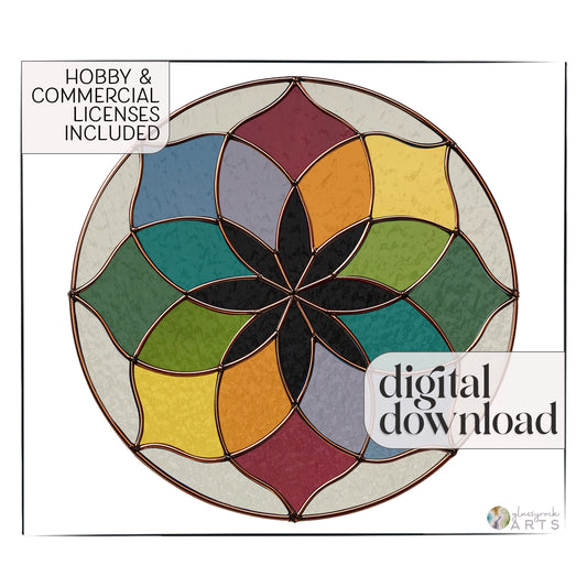 Tulip Rose Window Stained Glass Pattern plus PNG