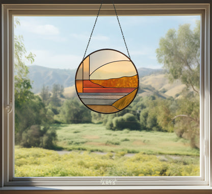 Round Desert Landscape Stained Glass Pattern