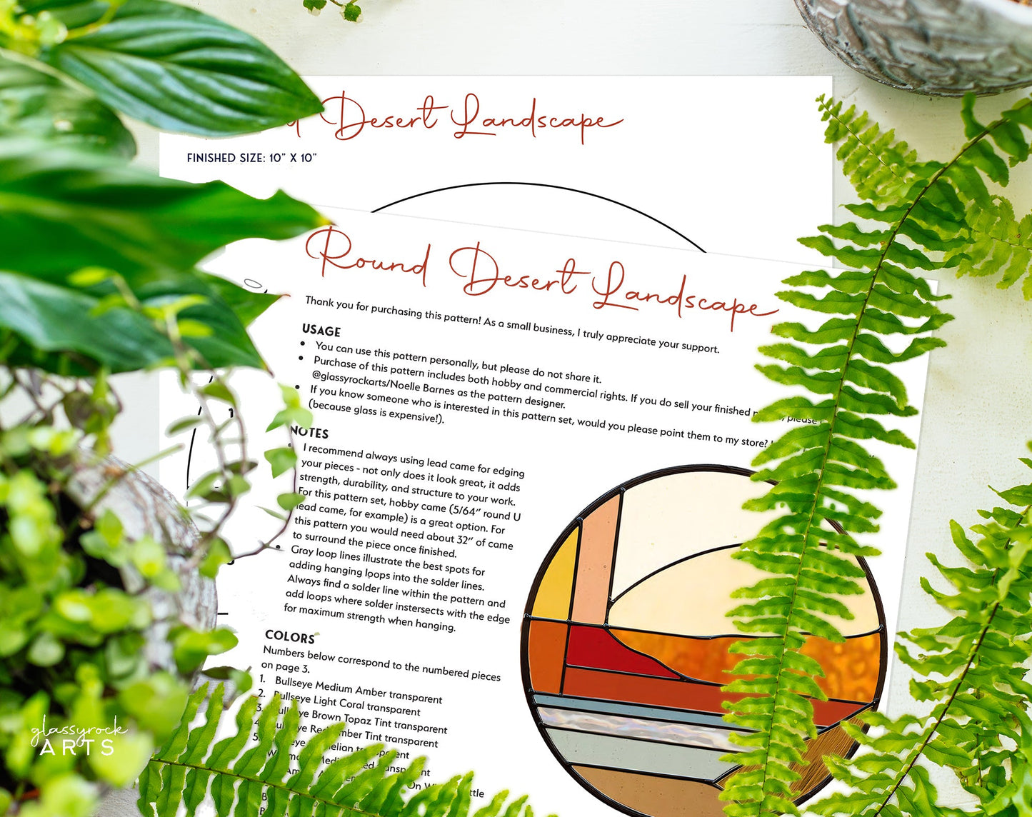 Round Desert Landscape Stained Glass Pattern