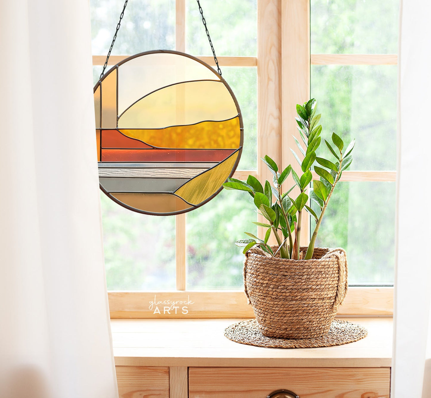 Round Desert Landscape Stained Glass Pattern