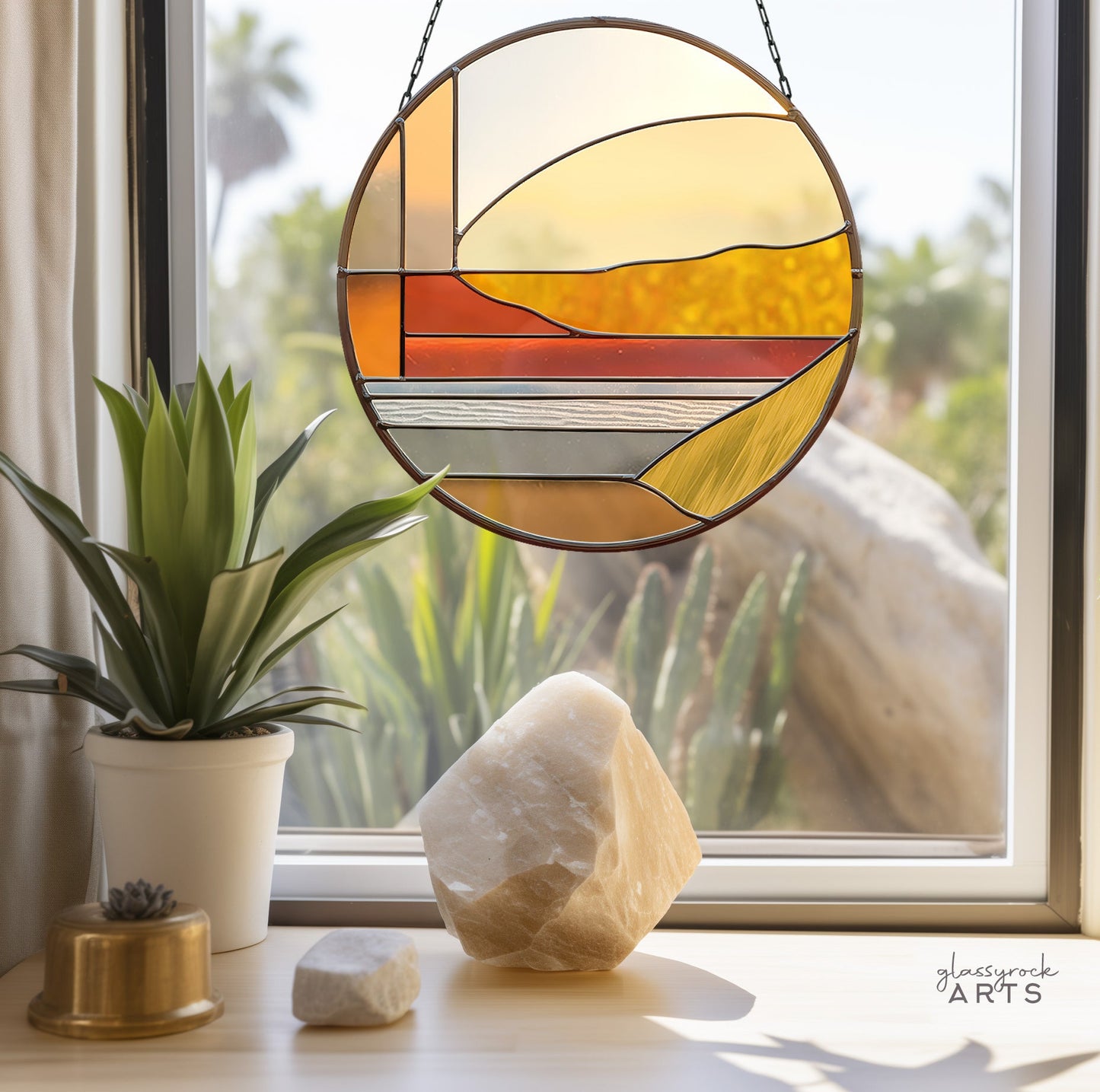 Round Desert Landscape Stained Glass Pattern