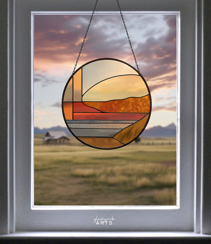 Round Desert Landscape Stained Glass Pattern