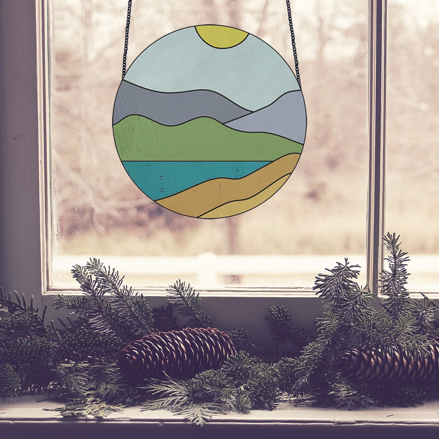 Boho Stained Glass Pattern - Round Landscape