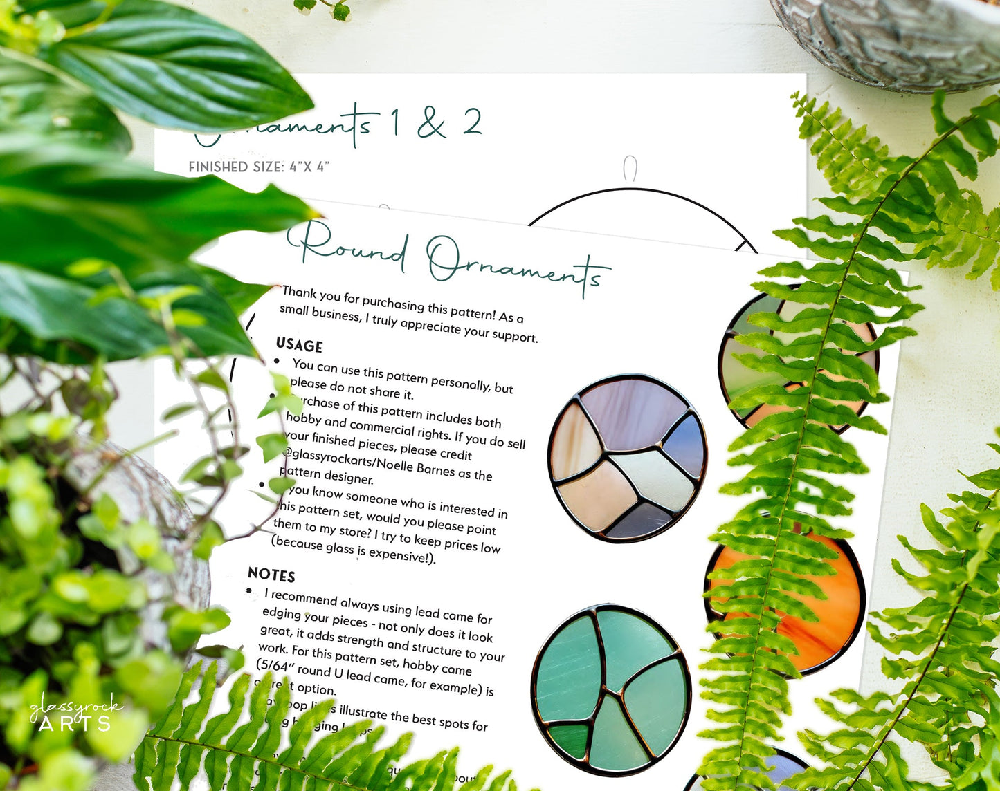 Round Stained Glass Christmas Ornaments Pattern Pack