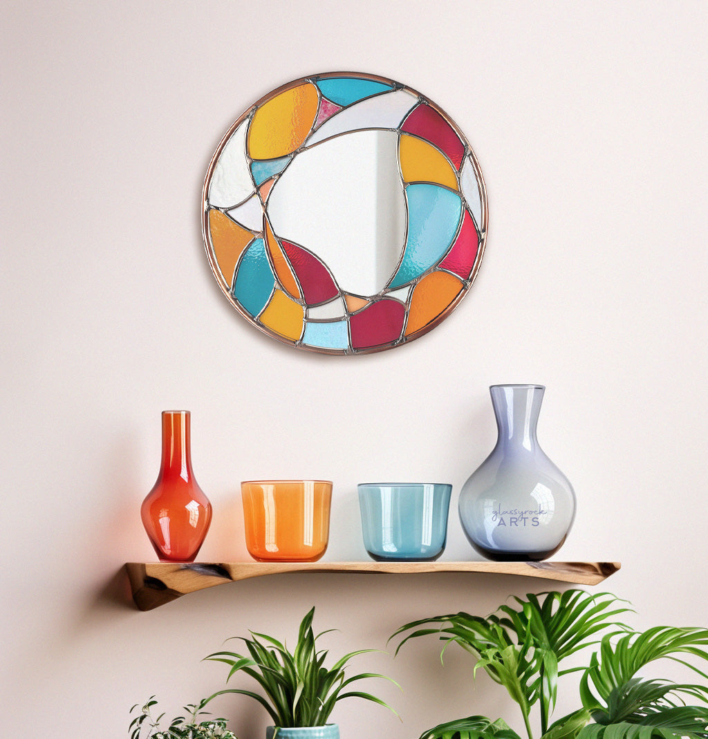 A picture of the Round Organic Mirror Abstract Stained Glass Pattern from GlassyRock Arts. 