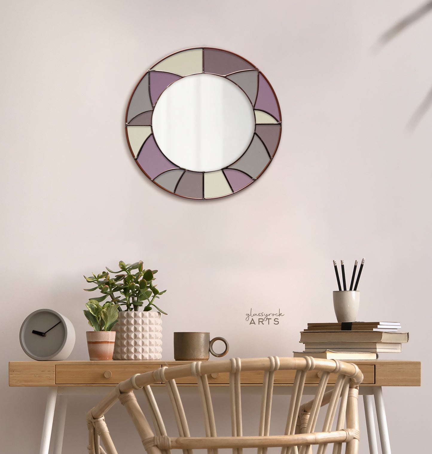 A picture of the Round Geometric Mirror Stained Glass Pattern from GlassyRock Arts. 