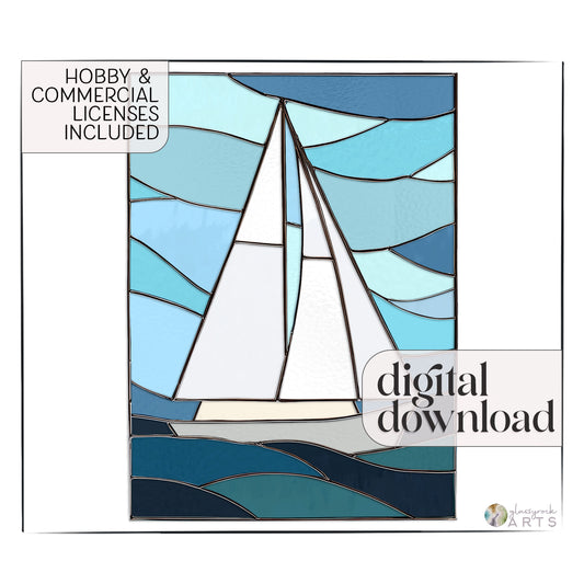 Sailboat Panel Stained Glass Pattern & PNG
