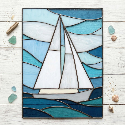 Sailboat Panel Stained Glass Pattern & PNG