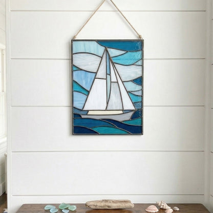 Sailboat Panel Stained Glass Pattern & PNG