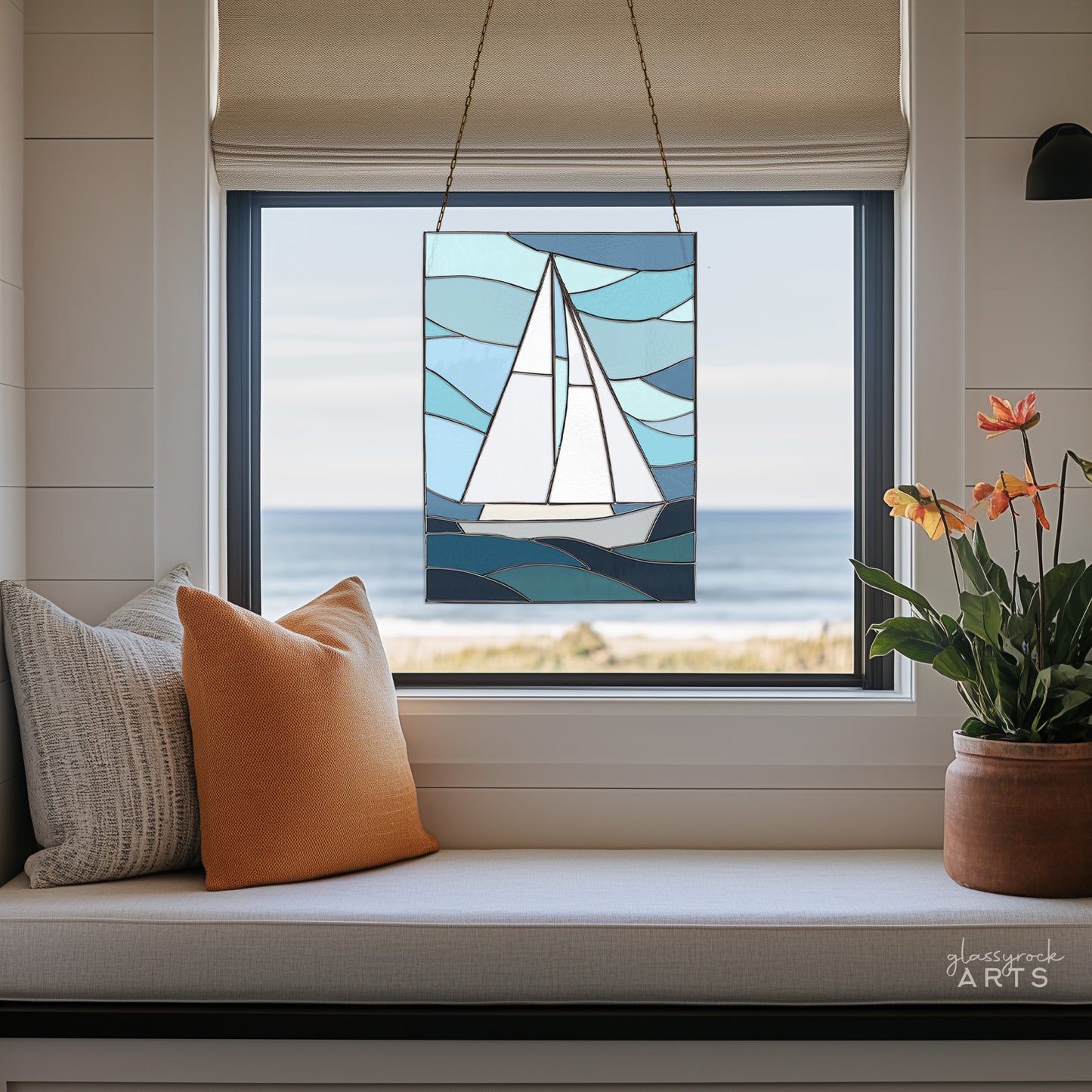 Sailboat Panel Stained Glass Pattern & PNG