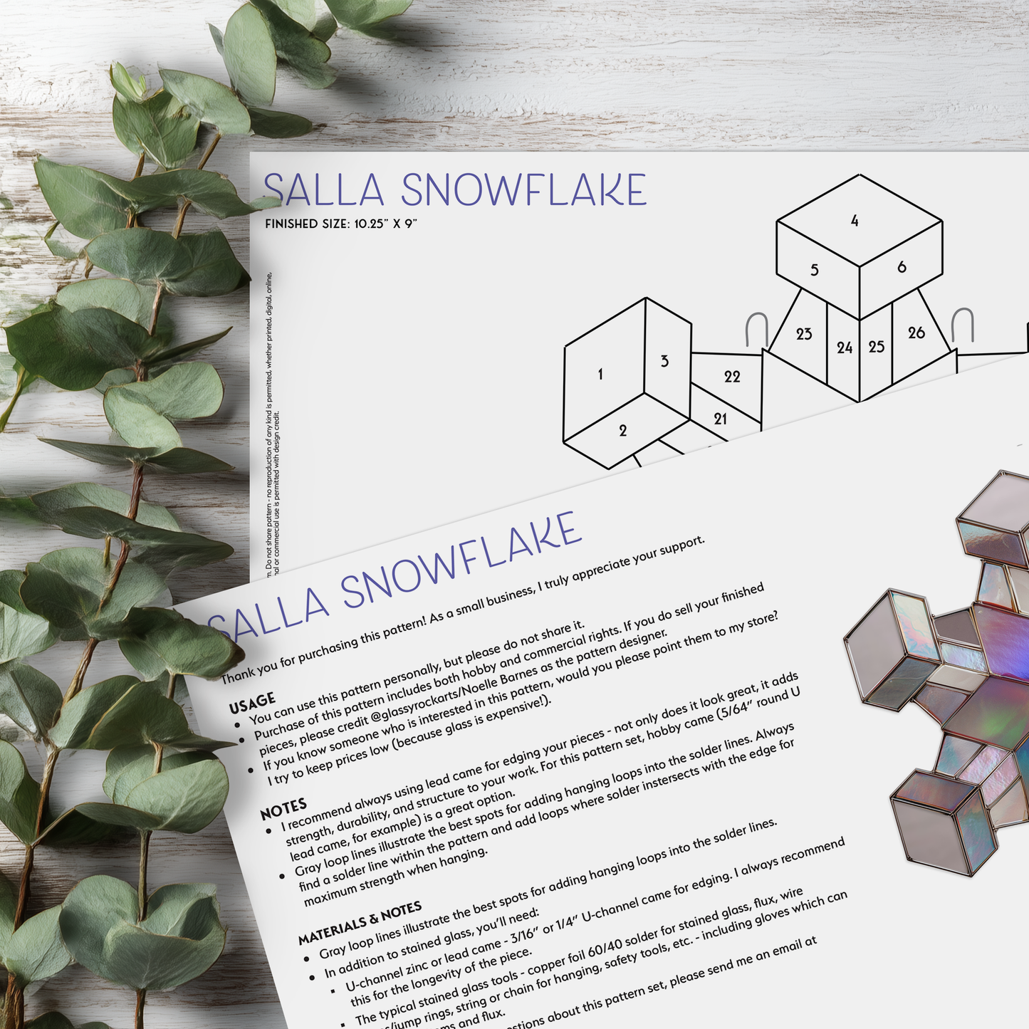 Cubist Snowflake Stained Glass Pattern and PNG