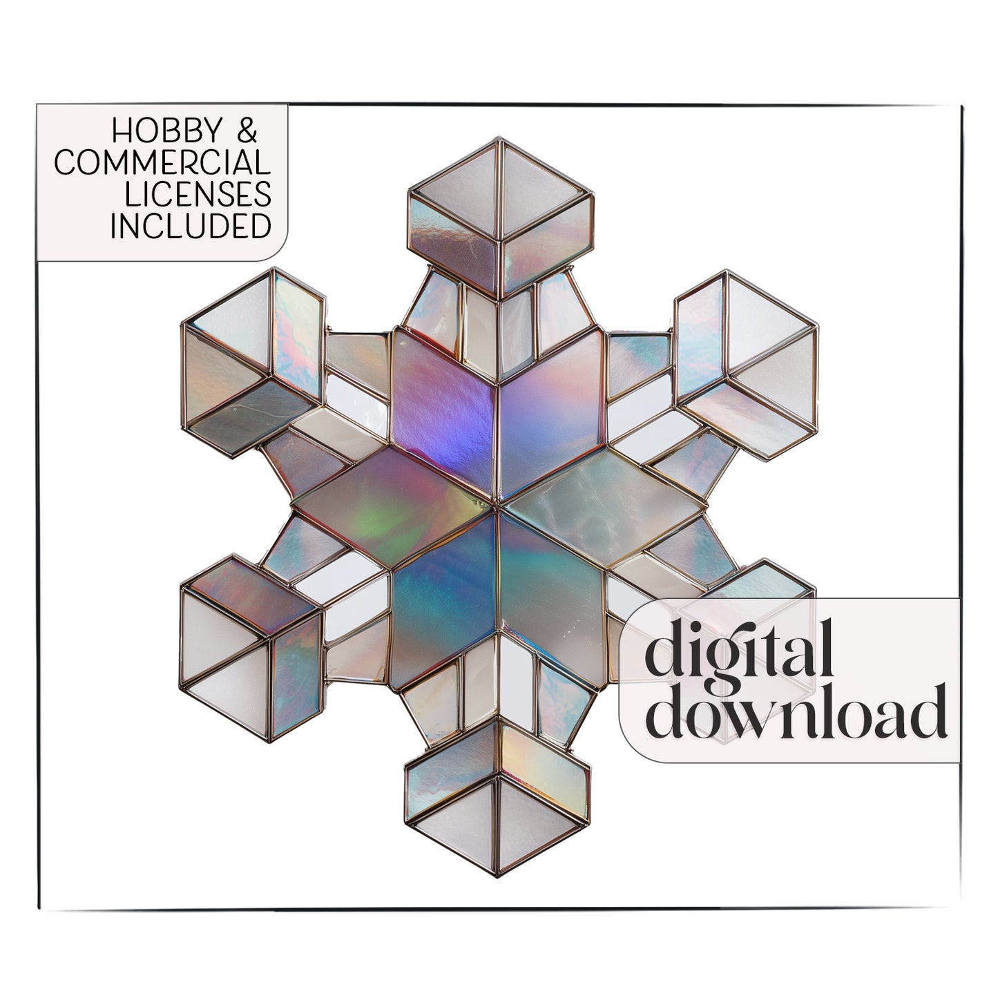 Cubist Snowflake Stained Glass Pattern and PNG