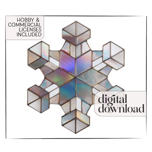 Cubist Snowflake Stained Glass Pattern and PNG