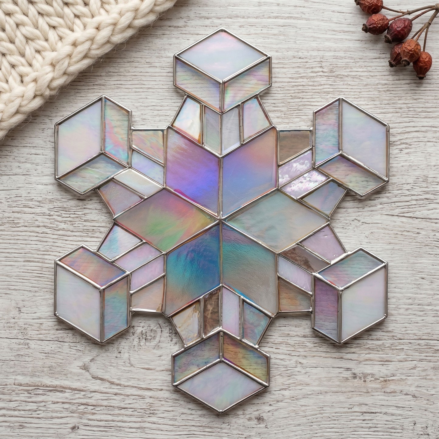 Cubist Snowflake Stained Glass Pattern and PNG