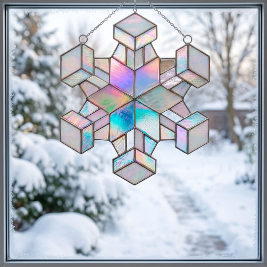 Cubist Snowflake Stained Glass Pattern and PNG