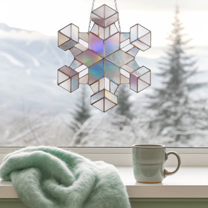 Cubist Snowflake Stained Glass Pattern and PNG