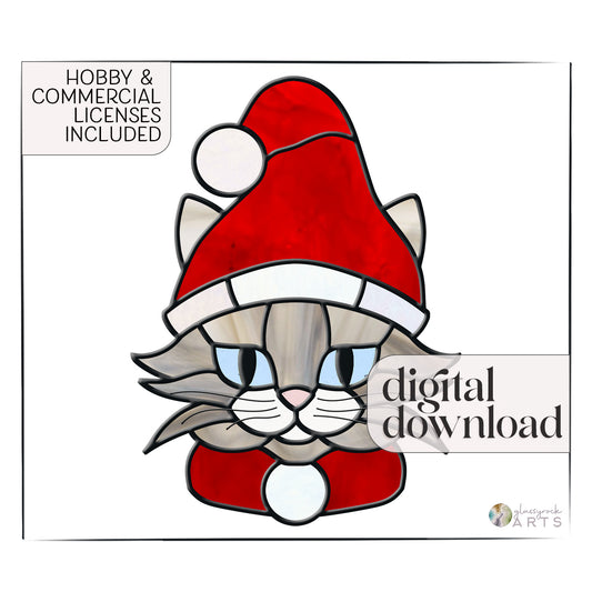 A picture of the Santa Cat Christmas Stained Glass Pattern from GlassyRock Arts. 