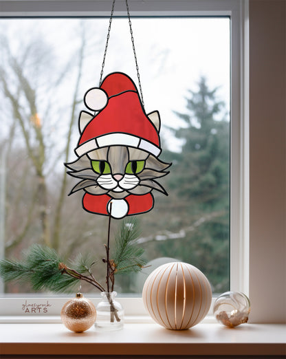 A picture of the Santa Cat Christmas Stained Glass Pattern from GlassyRock Arts. 