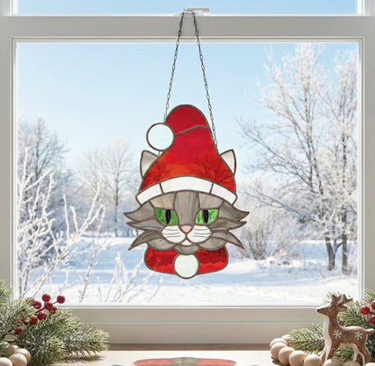 Santa Cat Christmas Stained Glass Pattern