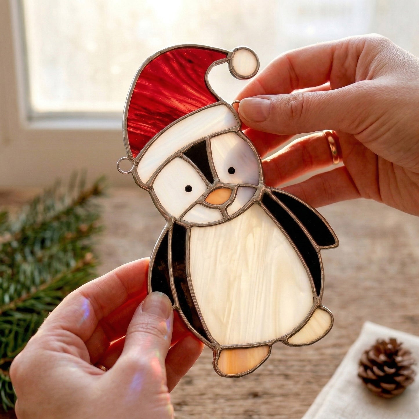 Christmas Penguin Stained Glass Pattern PDF & PNG