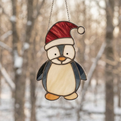 Christmas Penguin Stained Glass Pattern PDF & PNG
