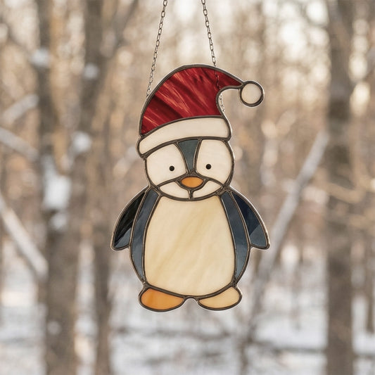 Christmas Penguin Stained Glass Pattern PDF & PNG