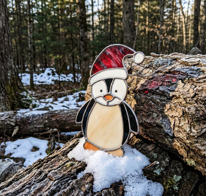 Christmas Penguin Stained Glass Pattern PDF & PNG