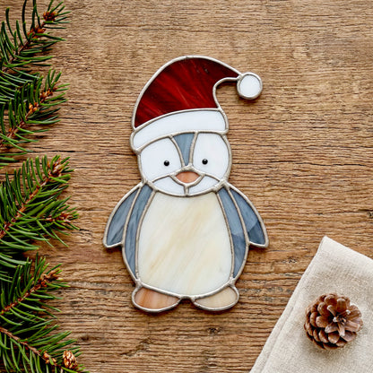 Christmas Penguin Stained Glass Pattern PDF & PNG