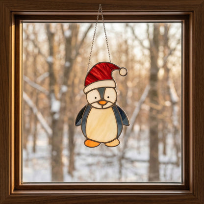 Christmas Penguin Stained Glass Pattern PDF & PNG