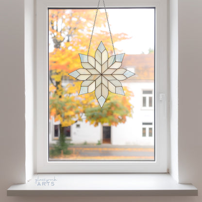 A picture of a lovely snowflake stained glass pattern from GlassyRock Arts.