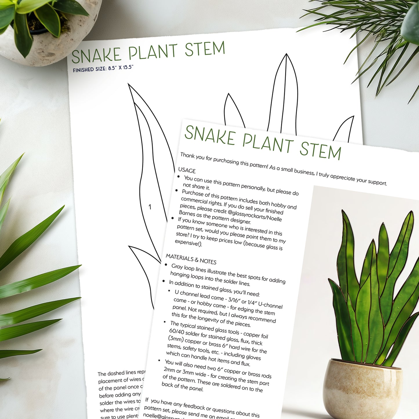 Snake Plant Stem Stained Glass Pattern and PNG
