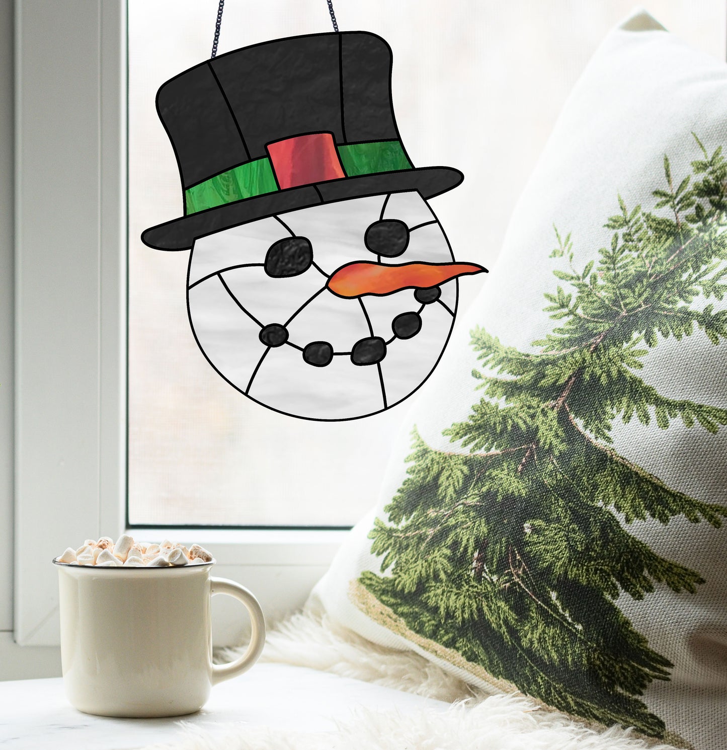 Charcoal Smile Snowman Stained Glass Pattern