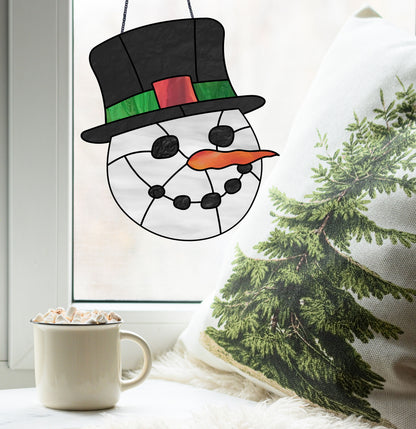 Charcoal Smile Snowman Stained Glass Pattern
