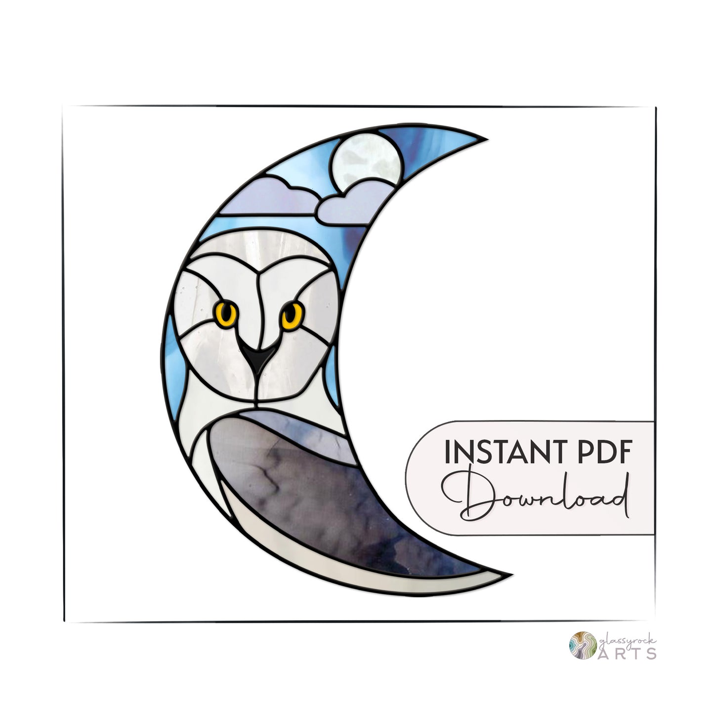 Crescent Moon Snowy Owl Stained Glass Pattern