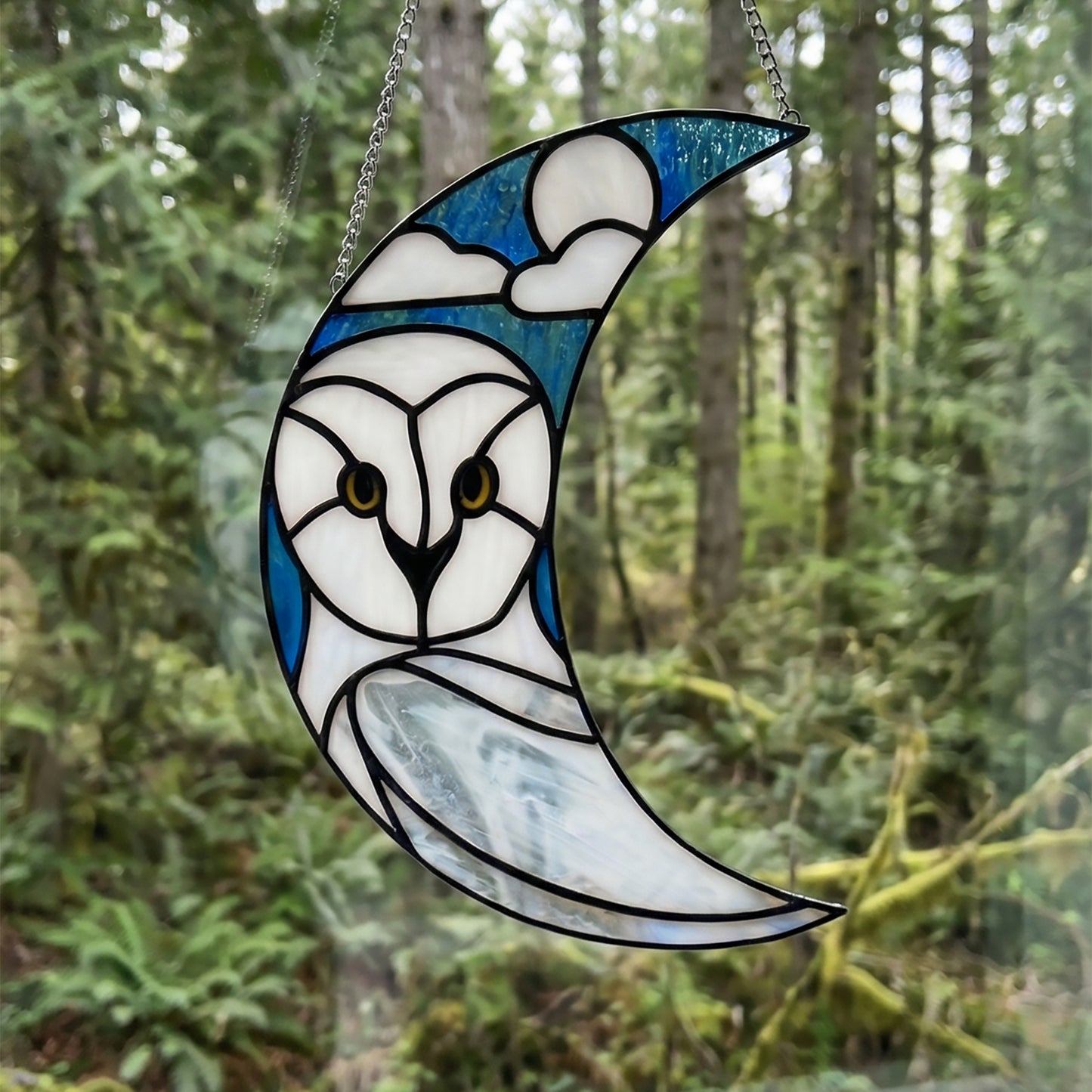 Crescent Moon Snowy Owl Stained Glass Pattern
