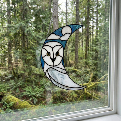 Crescent Moon Snowy Owl Stained Glass Pattern