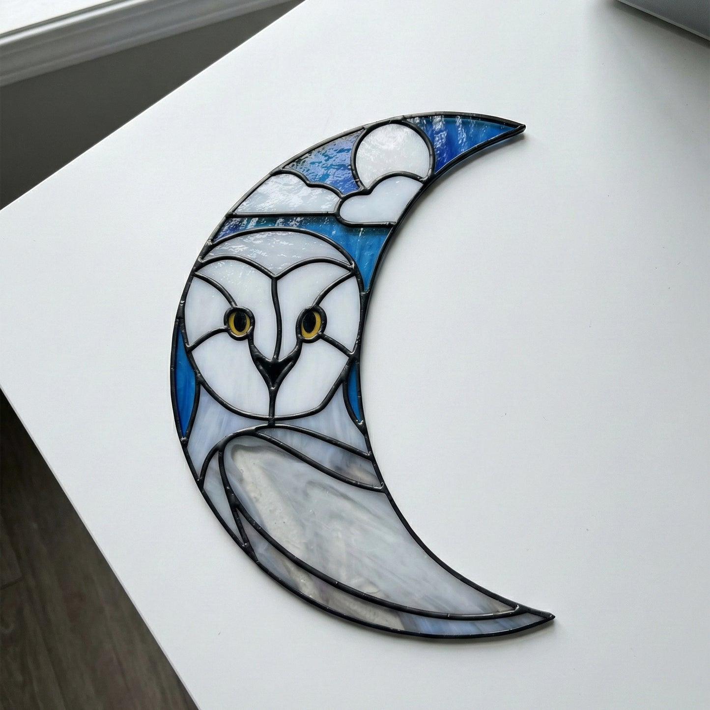 Crescent Moon Snowy Owl Stained Glass Pattern