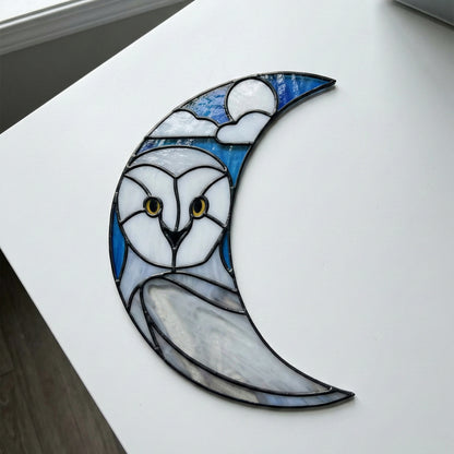 Crescent Moon Snowy Owl Stained Glass Pattern