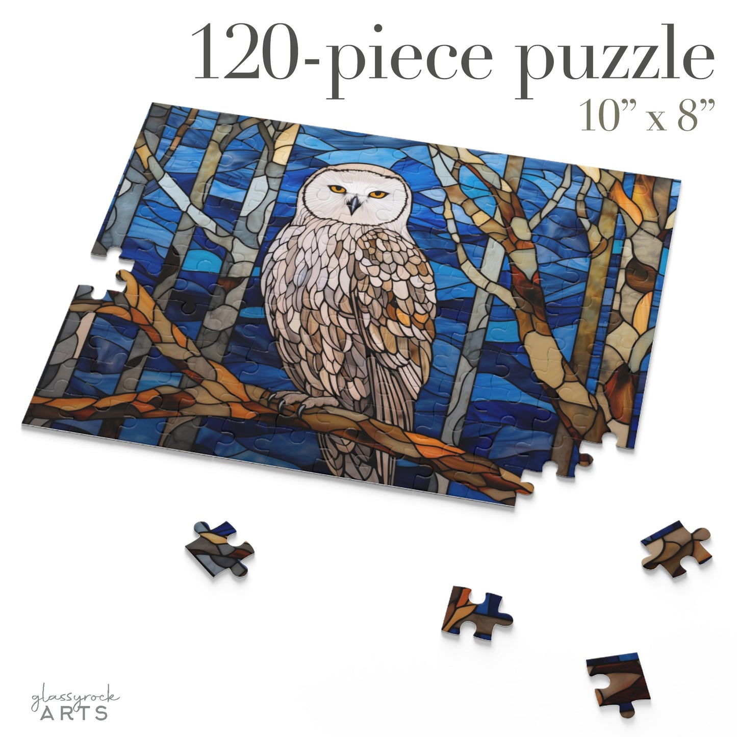 A picture of the Stained Glass Owl Jigsaw Puzzle from GlassyRock Arts. 