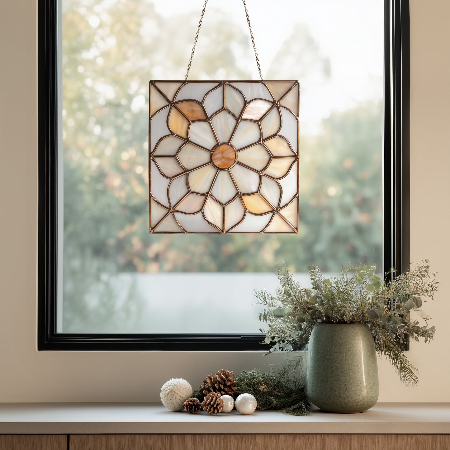 Floral Quilt Square Stained Glass Pattern PDF & PNG