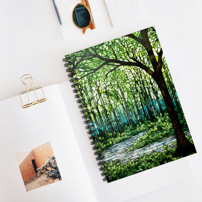 A picture of the Stained Glass Forest Spiral Notebook from GlassyRock Arts. 