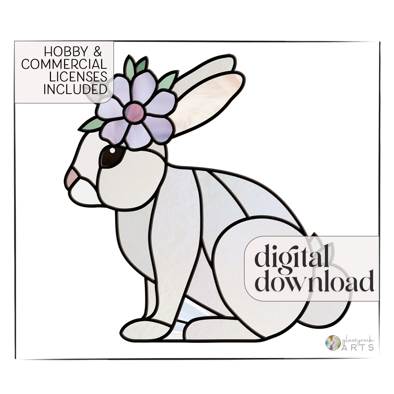 A picture of the Spring Rabbit Bunny Stained Glass Rabbit Pattern from GlassyRock Arts. 