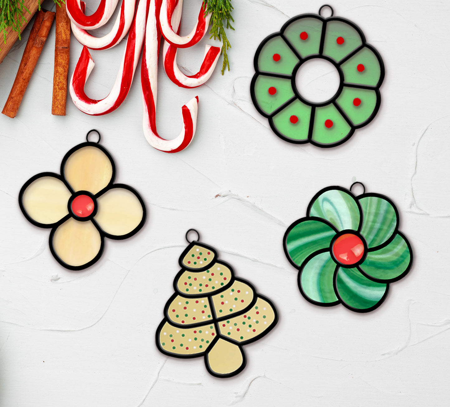 Stained Glass Christmas Cookie Ornament Patterns 4 Pack