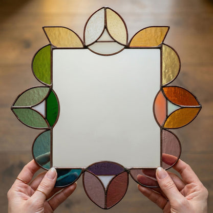 Square Mirror Stained Glass Leaves Pattern
