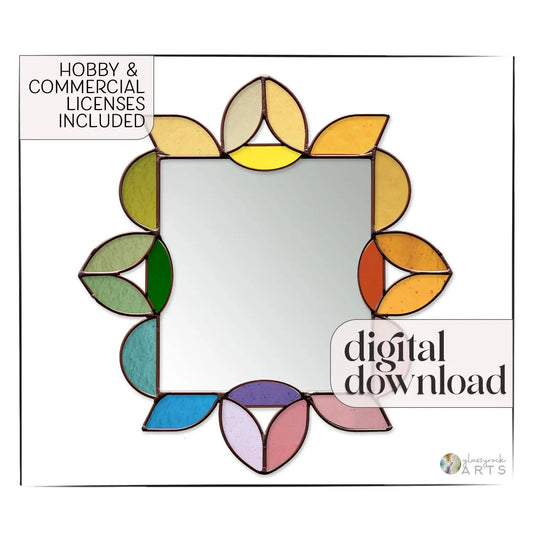 Square Mirror Stained Glass Leaves Pattern